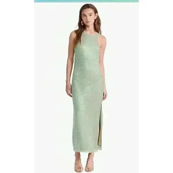 New by TIMO green sequin strap tank long slim dress size medium - Picture 5 of 14
